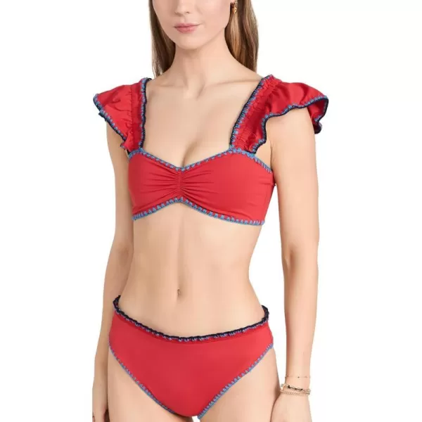 Sea Womens Lemika Crochet Flutter Sleeve Bikini TopScarlet