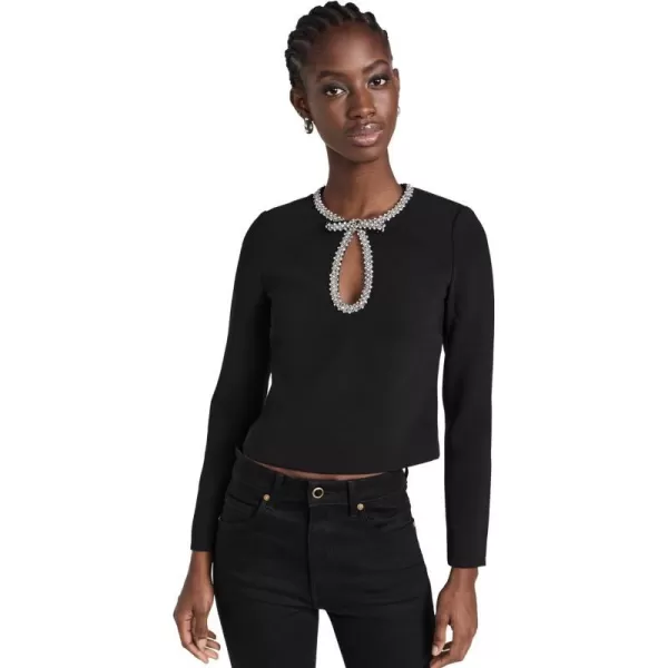 Self Portrait Womens Black Crepe Diamante TopBlack