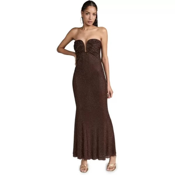 Self Portrait Womens Brown Rhinestone Mesh Maxi DressBrown