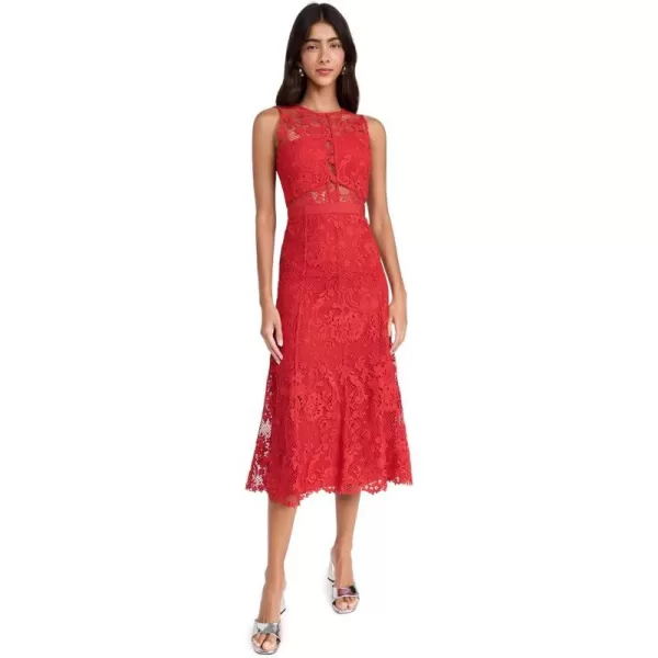 Self Portrait Womens Red Lace Midi DressRed