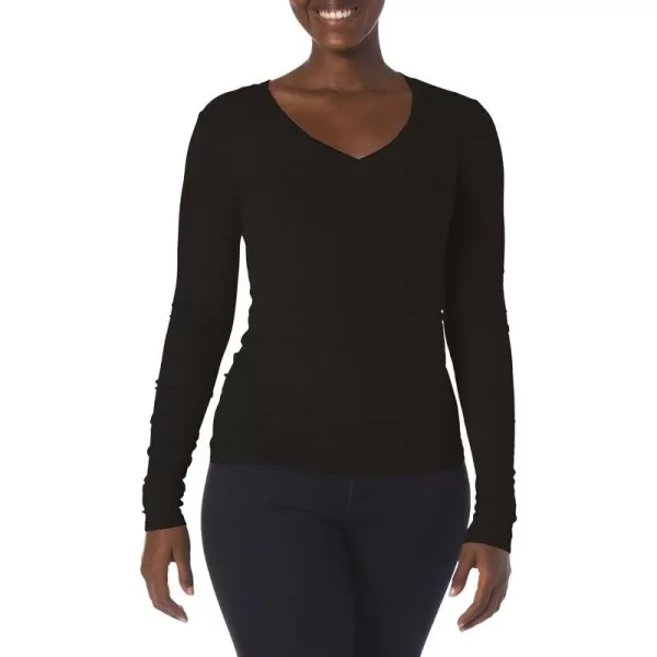 Splendid Womens 2x1 Rib Long Sleeve VNeck TShirtBlack