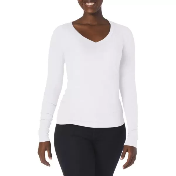 Splendid Womens 2x1 Rib Long Sleeve VNeck TShirtWhite