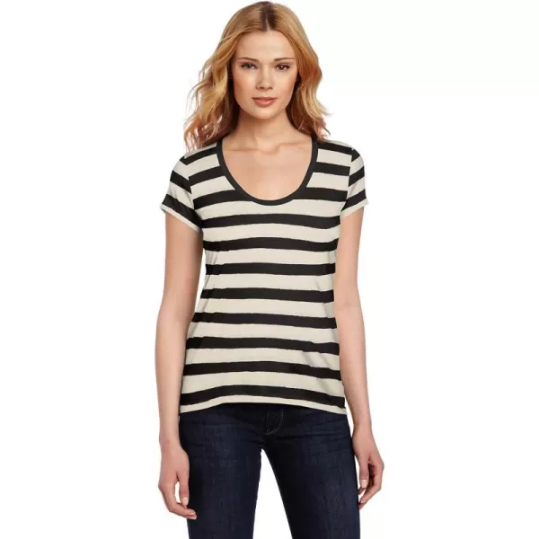 Splendid Womens Crewneck Short Sleeve Tee TShirtBlackSesame Stripe