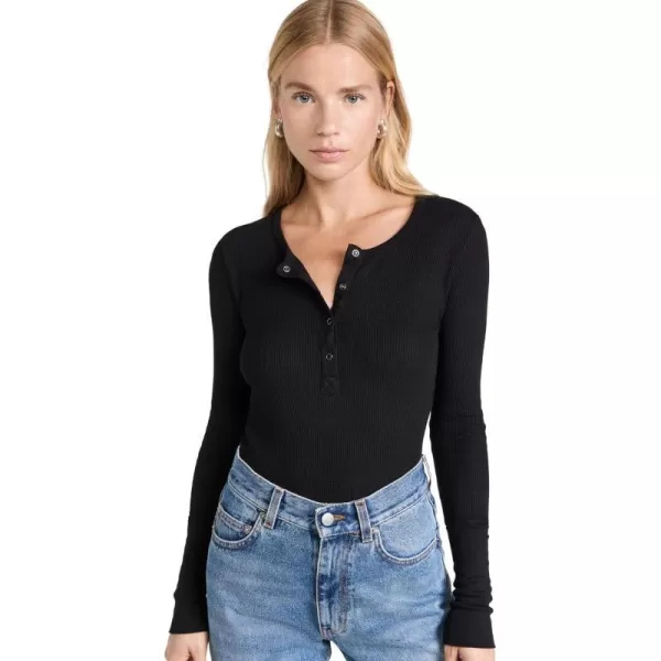 Splendid Womens Long Sleeve Thermal Henley ShirtBlack