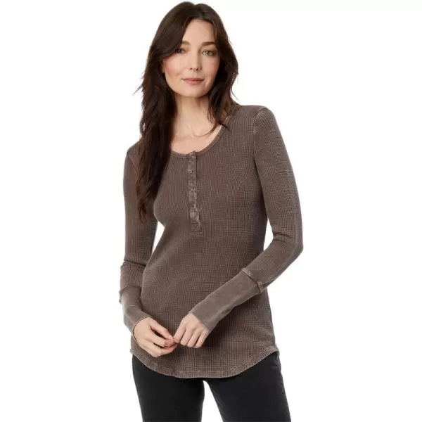 Splendid Womens Long Sleeve Thermal Henley ShirtChocolate