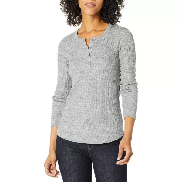 Splendid Womens Long Sleeve Thermal Henley ShirtGravel Heather Grey