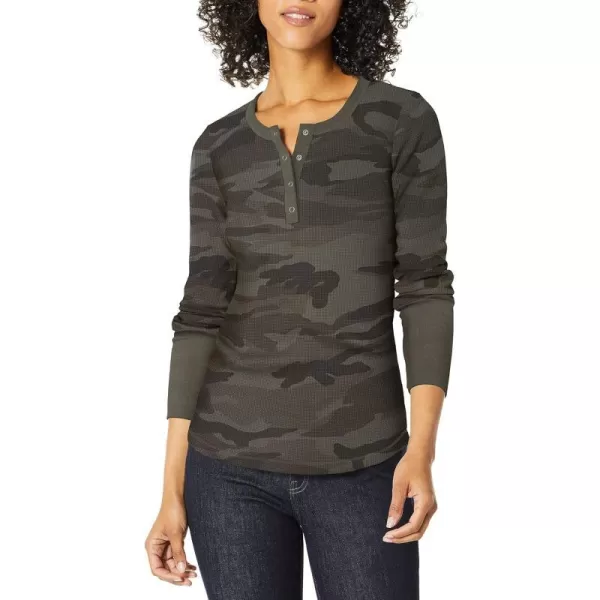 Splendid Womens Long Sleeve Thermal Henley ShirtOlive Branch