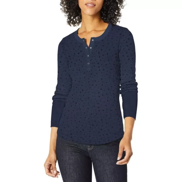 Splendid Womens Long Sleeve Thermal Henley ShirtStar Academy Navy