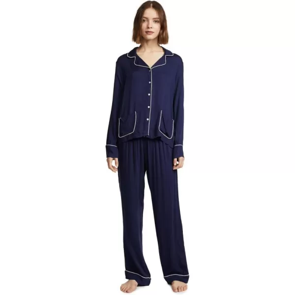 Splendid Womens Notch Collar Long Sleeve Pajama SetMidnight Navy