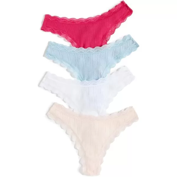 Stripe amp Stare Womens Pointelle Knit Thong BoxMulti