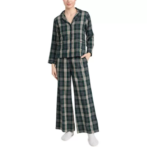 THE GREAT Womens Shrunken Top and Long Pajama Pants SetPine Needle Plaid