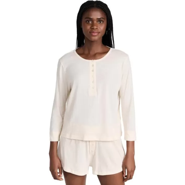 THE GREAT Womens The Crop Sleep HenleyWashed White