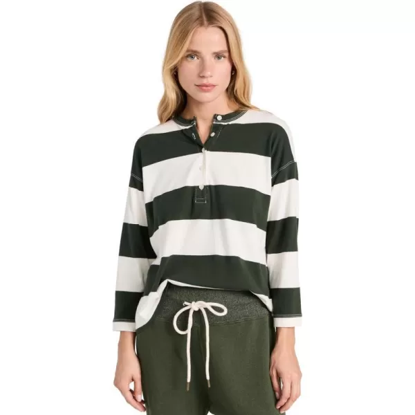 THE GREAT Womens The Shrunken HenleyDark Cypress Stripe