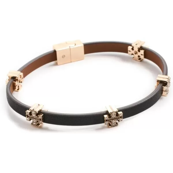 Tory Burch Womens Eleanor Pave Leather BraceletTory GoldBlackClassic Cuoio