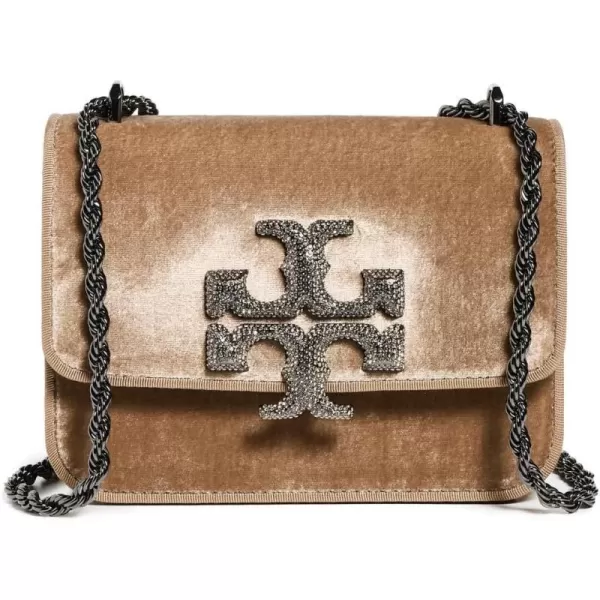 Tory Burch Womens Eleanor Velvet Pave Logo Small Convertible Shoulder BagClassic Taupe