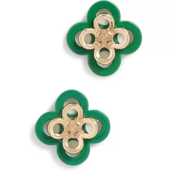 Tory Burch Womens Kira Clover Stacked Enamel Stud EarringsTory GoldGreen