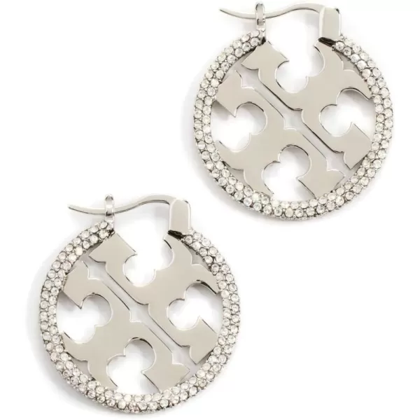 Tory Burch Womens Miller Pave Hoop EarringsTory SilverCrystal