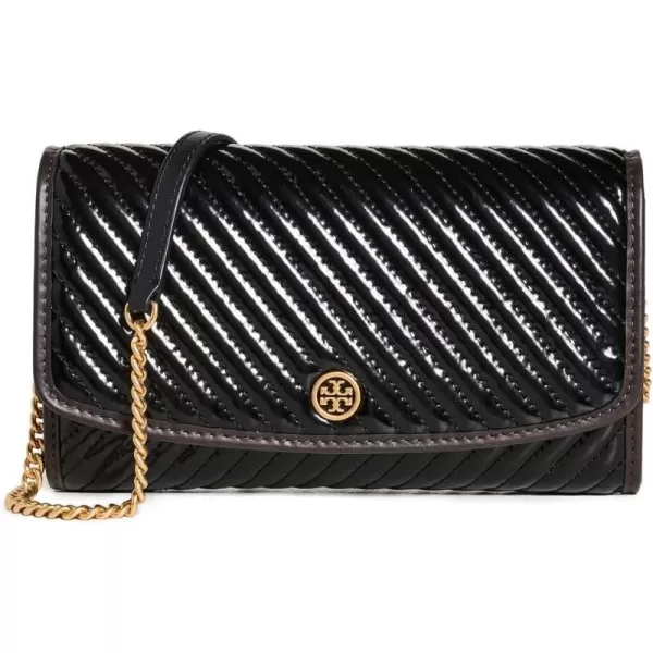 Tory Burch Womens Robinson Patent Puffy Quilted Chain WalletBlack