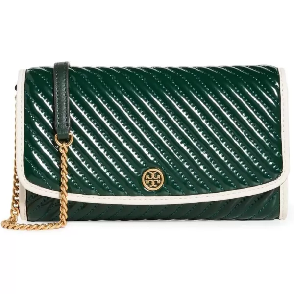 Tory Burch Womens Robinson Patent Puffy Quilted Chain WalletPine Tree