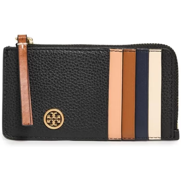 Tory Burch Womens Robinson Pebbled TopZip Card Case Black One SizeBlack