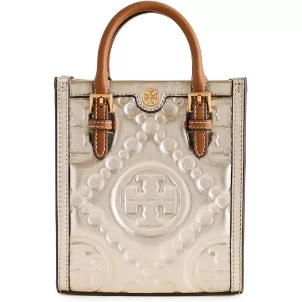 Tory Burch Womens T Monogram Embossed Metallic Mini ToteGold