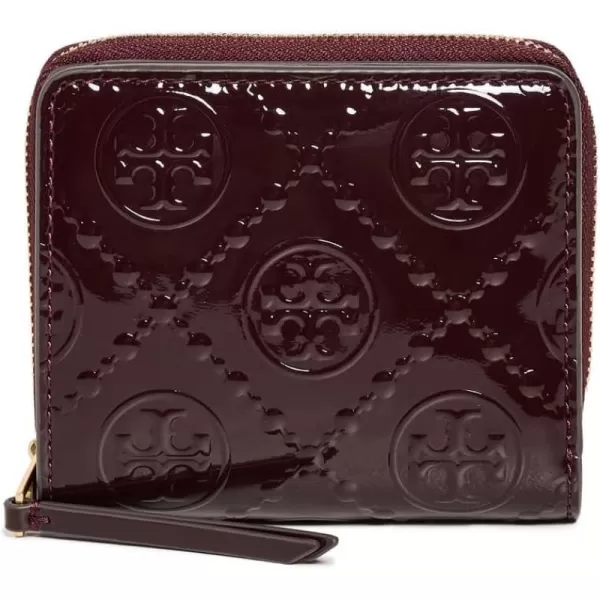 Tory Burch Womens T Monogram Patent Embossed BiFold Wallet Deep Maroon Red One SizeDeep Maroon