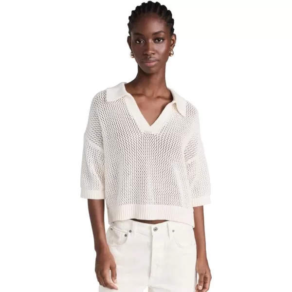 Velvet Womens York Cotton Cashmere Mesh SweaterMilk