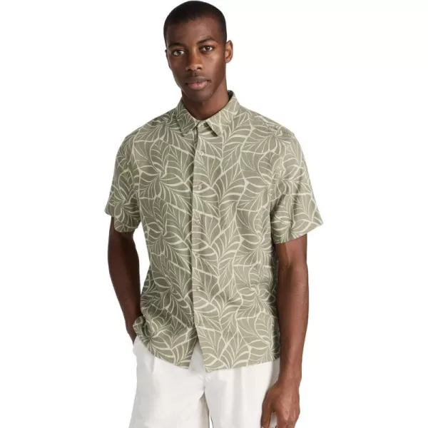 Vince Mens Knotted Leaves Short Sleeve ShirtDark Dried CactusDried Cactus