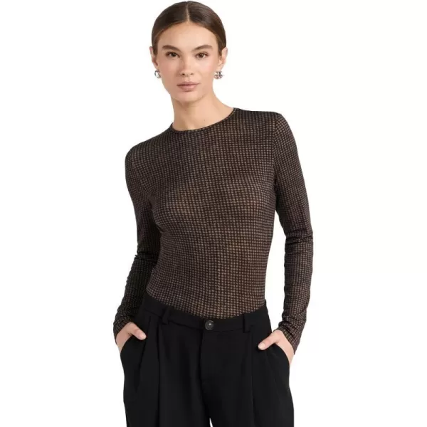 Vince Womens Brushed Check Crew TeeBlackCamel