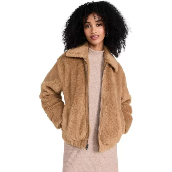 Vince Womens Faux Shearling Bomber JacketSandshell