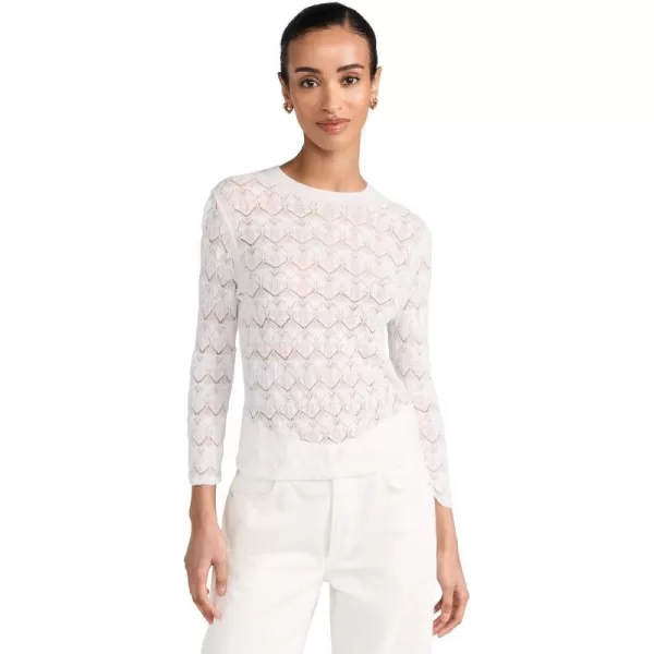 Vince Womens Fine Lace 34 Sleeve Crew Neck TopOptic White