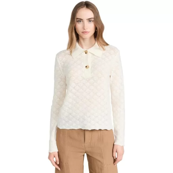 Vince Womens Lace Stitch Polo SweaterOffwhite