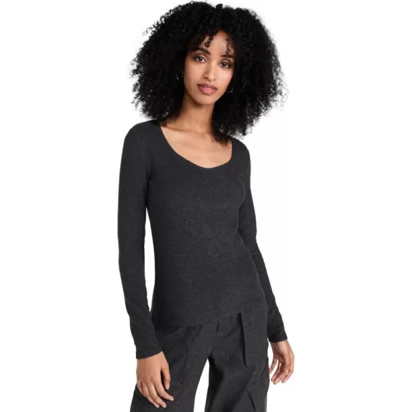 Vince Womens Long Sleeve Cozy Scoop Neck TopH Charcoal