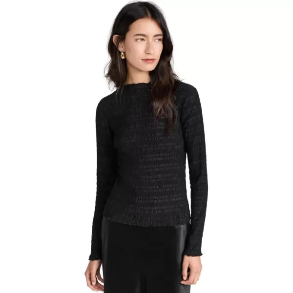 Vince Womens Long Sleeve Smocked TopBlack