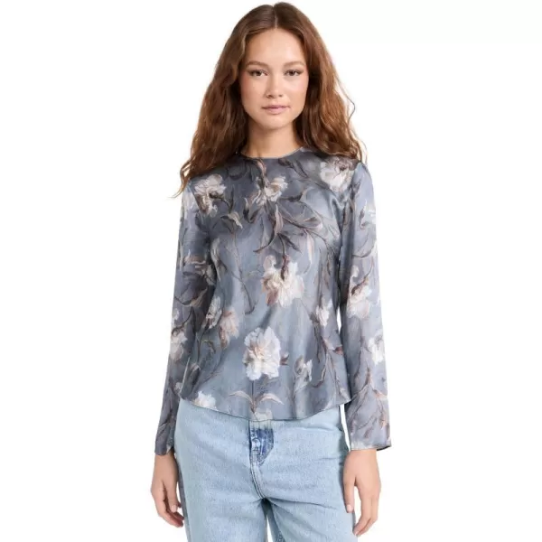 Vince Womens Night Carnation Bias Crew Neck BlouseIris Smoke