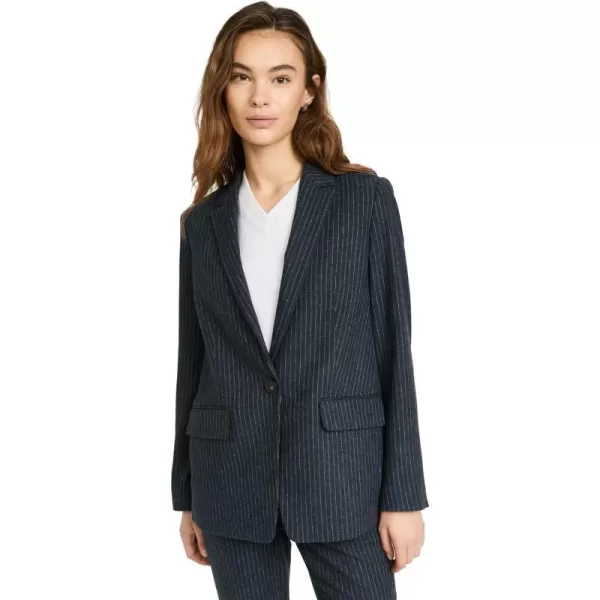 Vince Womens Pinstripe Flannel BlazerDark ObsidianSilver Dust