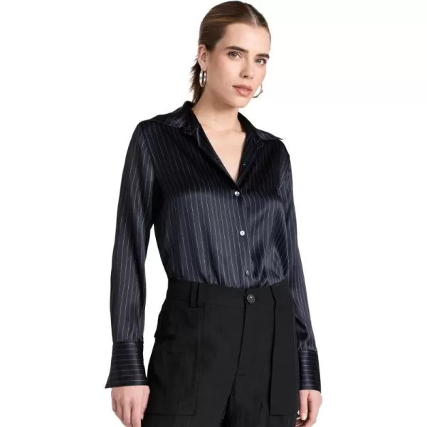 Vince Womens Pinstripe Slim ShirtDark Obsidian