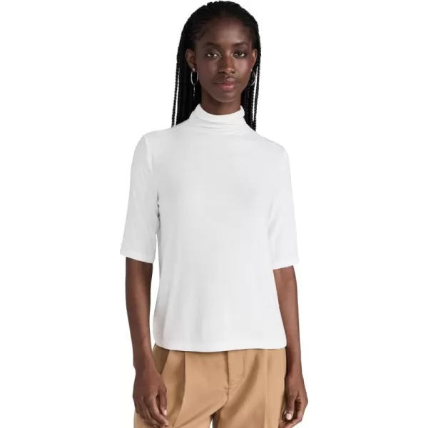 Vince Womens Relaxed Elbow Sleeve Mock Neck TeeOffwhite