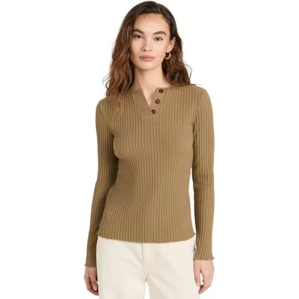 Vince Womens Rib Long Sleeve HenleyArtichoke