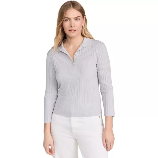 Vince Womens Ribbed Button 34 Sleeve PoloLight Grey