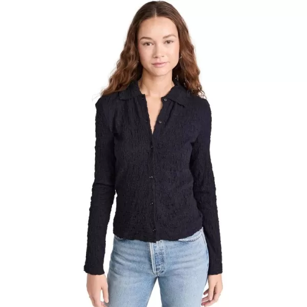 Vince Womens Smocked Button UpBlack