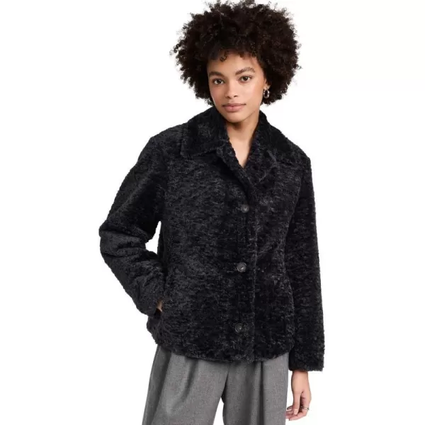 Vince Womens Wavy Faux Fur JacketObsidian