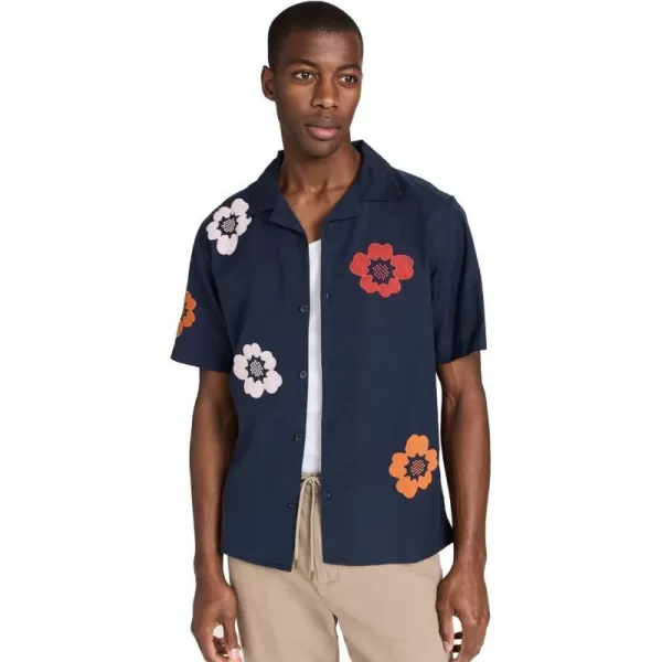 Wax London Mens Didcot Applique Floral ShirtNavy