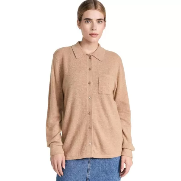 White  Warren Womens Cashmere Button Down ShirtCamel Heather