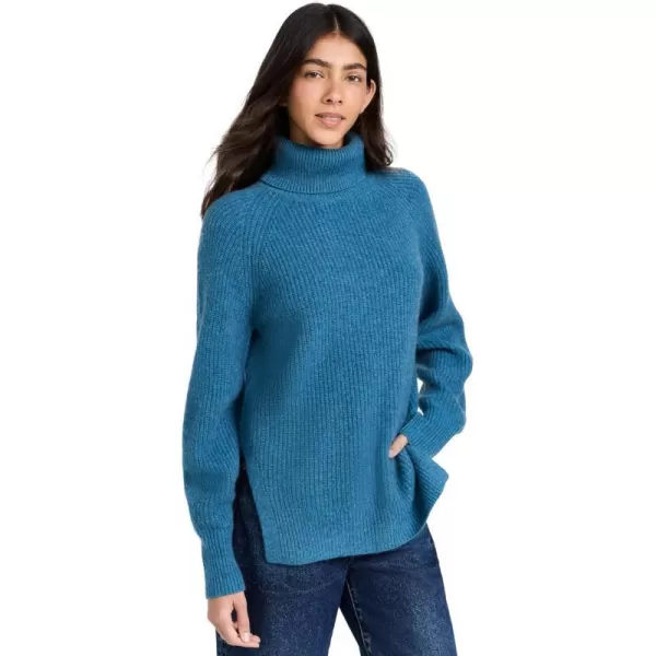 White  Warren Womens Cashmere Luxe Ribbed TurtleneckAlpine Blue