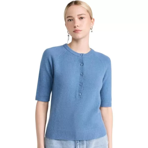 White  Warren Womens Cashmere Short Sleeve HenleyBlue Thistle