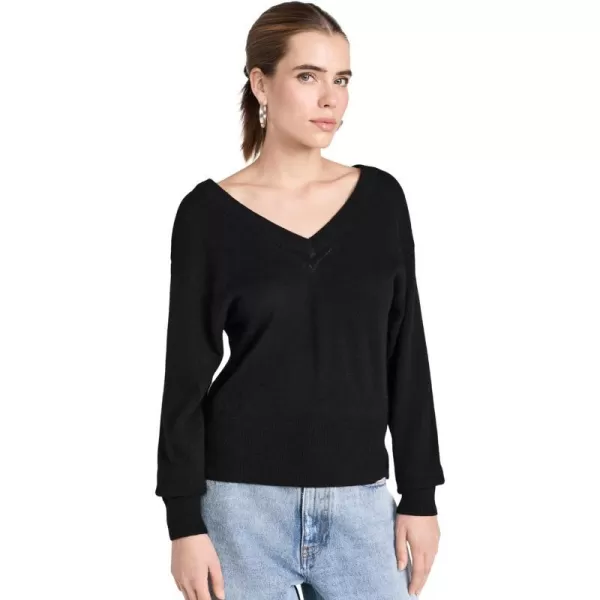 White  Warren Womens Cashmere Wide V Neck SweaterBlack