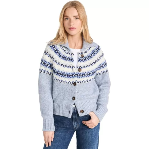 White  Warren Womens Plush Alpaca Blend Fair Isle CardiganLight Blue Combo