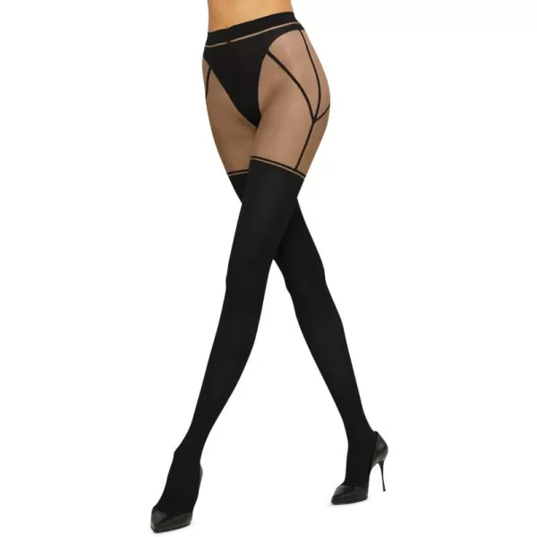 Wolford Garter Belt Tights For Women SheerOpaque Elegance with Alluring Garter Illusion Mat Finish Soft Waistband HosieryFairly LightBlack