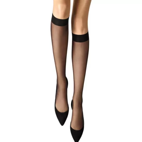 Wolford Individual 10 Denier KneeHighs Transparent For Women Sheer With Exceptional Smooth Soft Stretchable Comfort BandBlack